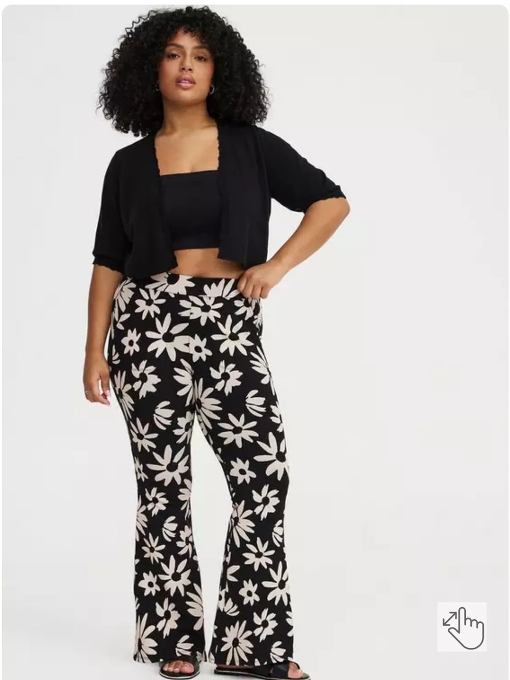 torrid Black Boot-Cut Leggings with Cream Floral Print and pockets